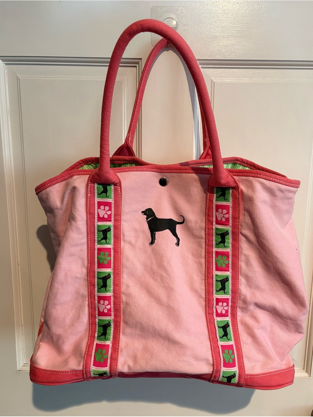 The Black Dog Pink Canvas Tote Bag With Paw Print Trim